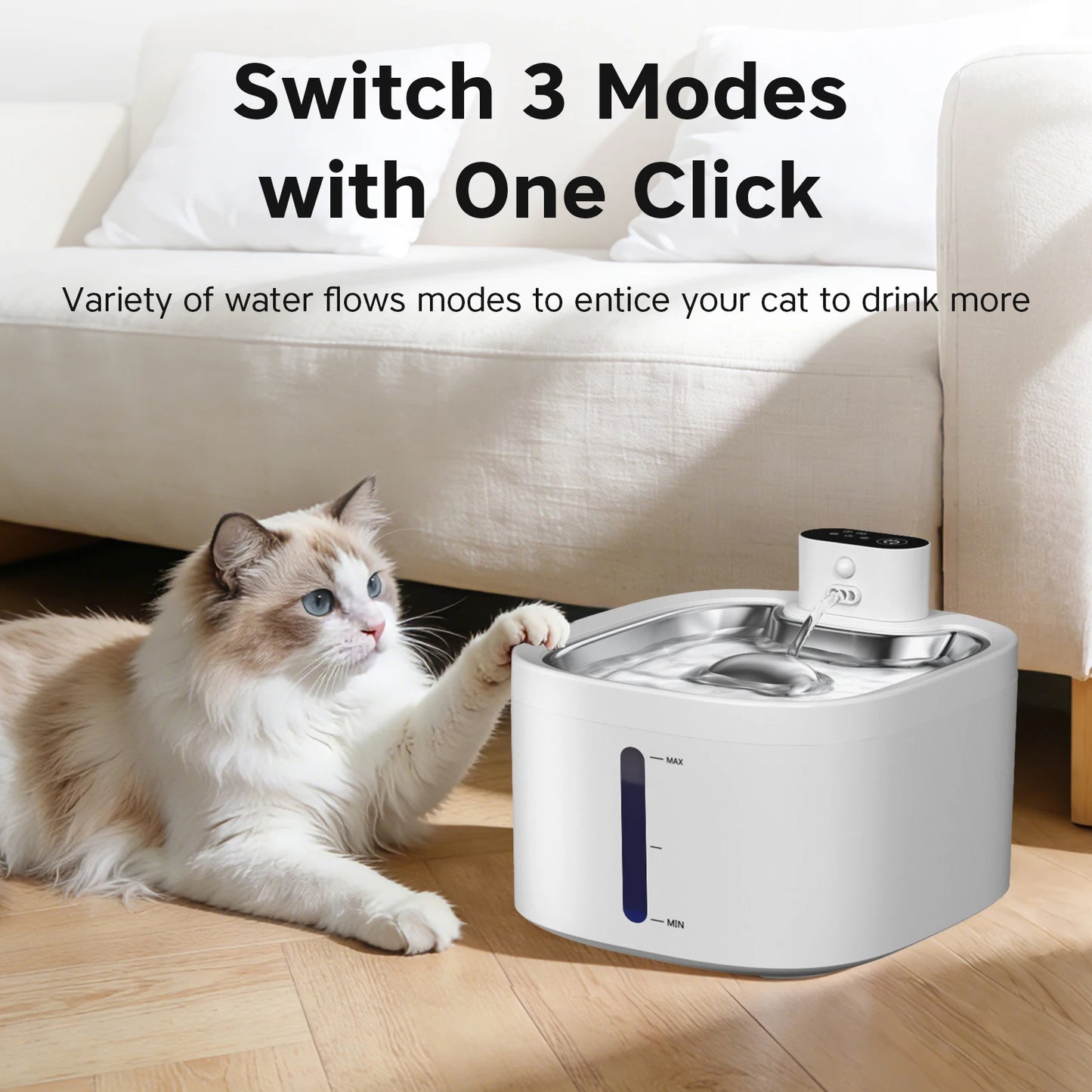 Wireless Cat Water Purifier Smart Sensor 304 Stainless Steel Auto Cyclic Filtering Silent Cats Water Dispenser With Level Check