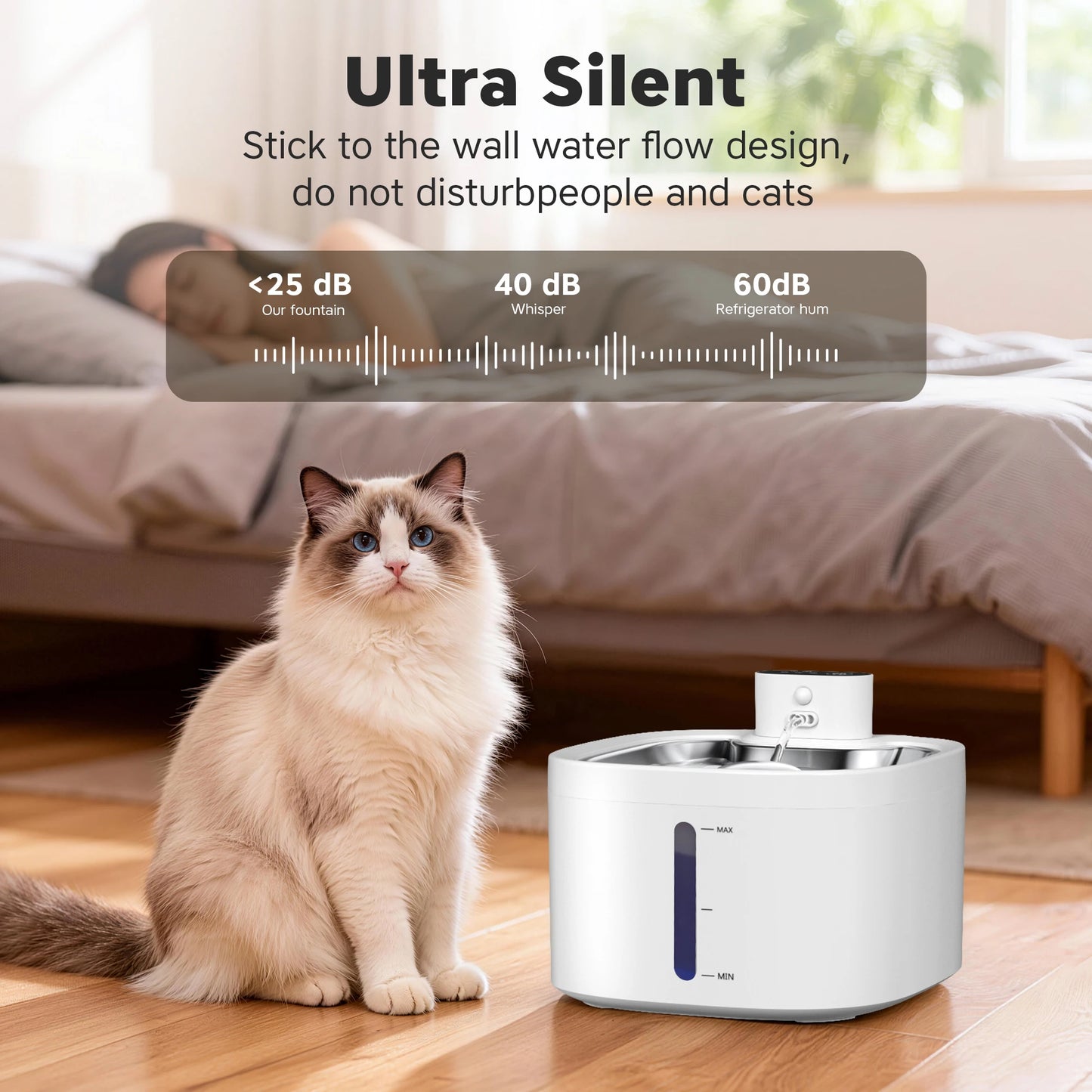 Wireless Cat Water Purifier Smart Sensor 304 Stainless Steel Auto Cyclic Filtering Silent Cats Water Dispenser With Level Check