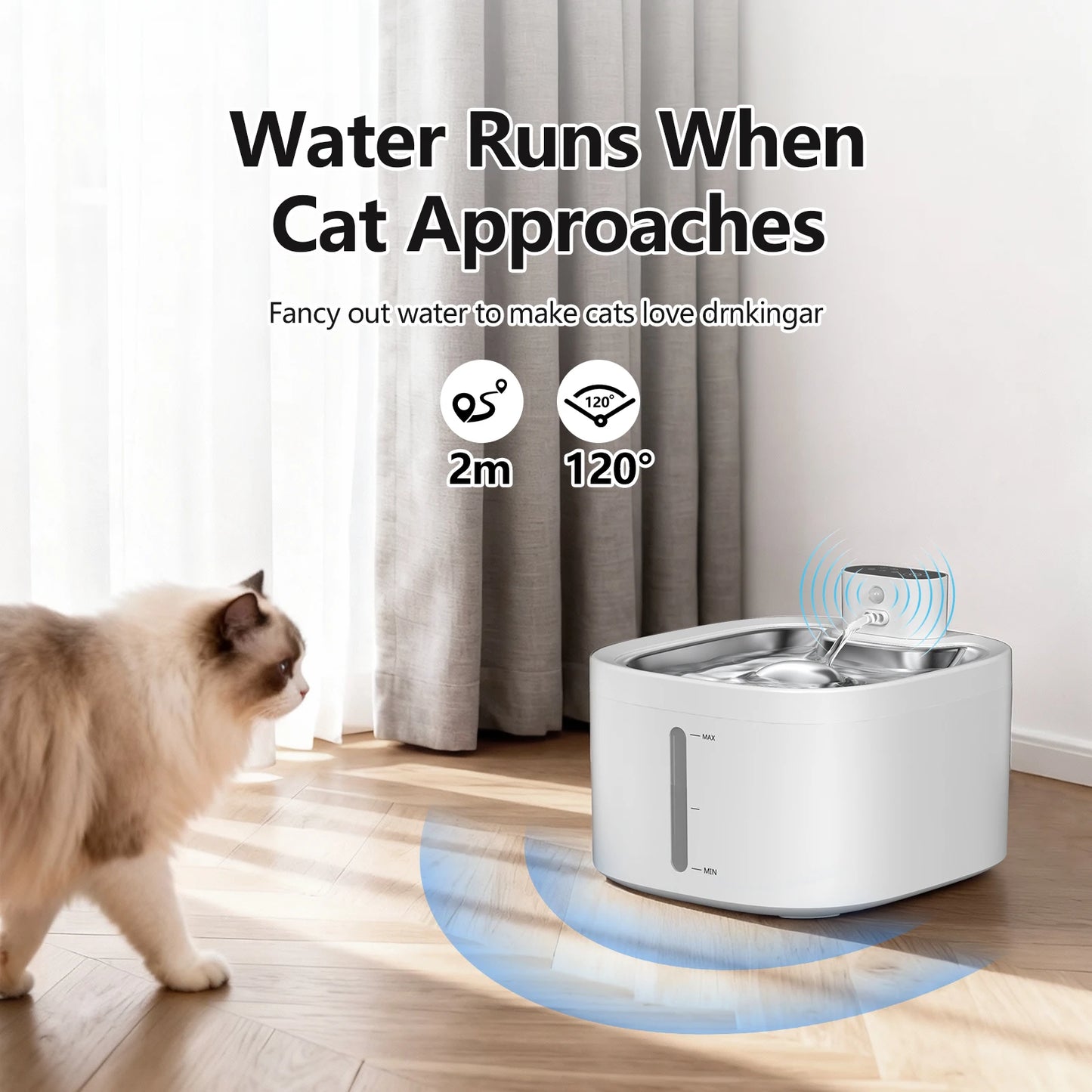 Wireless Cat Water Purifier Smart Sensor 304 Stainless Steel Auto Cyclic Filtering Silent Cats Water Dispenser With Level Check