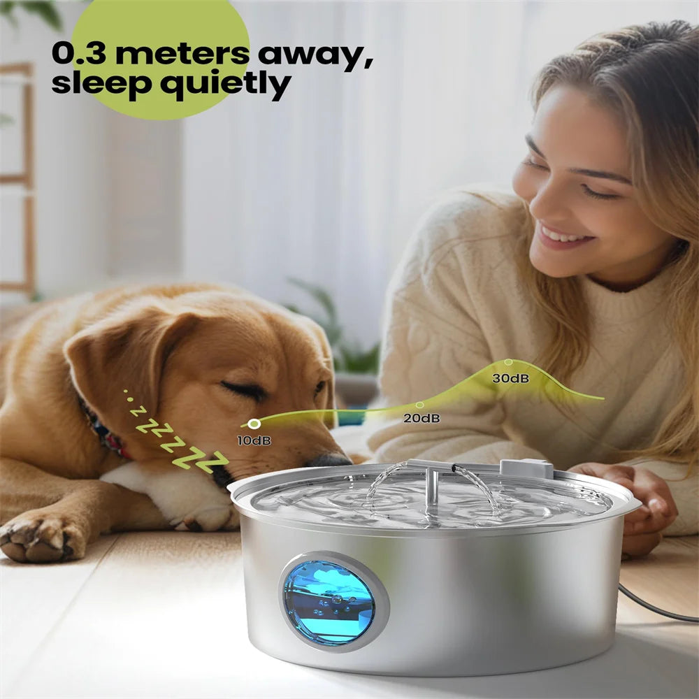 7L Large Capacity Stainless steel Cat Dog Pet Drink Fountain With Water Level Window Silent Water Pump Dispenser USB Water Bowl
