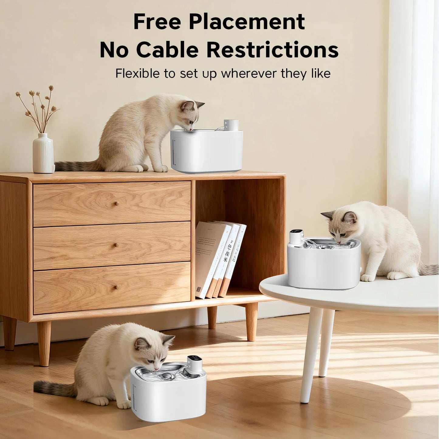 Wireless Cat Water Purifier Smart Sensor 304 Stainless Steel Auto Cyclic Filtering Silent Cats Water Dispenser With Level Check